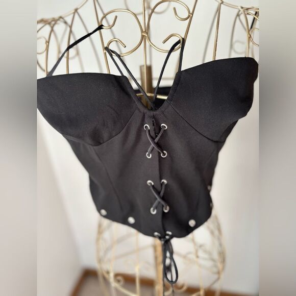 Princess Polly black lace up corset style crop top size 6 - Picture 1 of 15